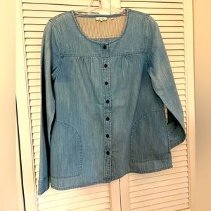 Fat Face collarless blue denim shirt. US size 8.
